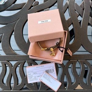 Miu Miu Madras Gold Leather Bracelet